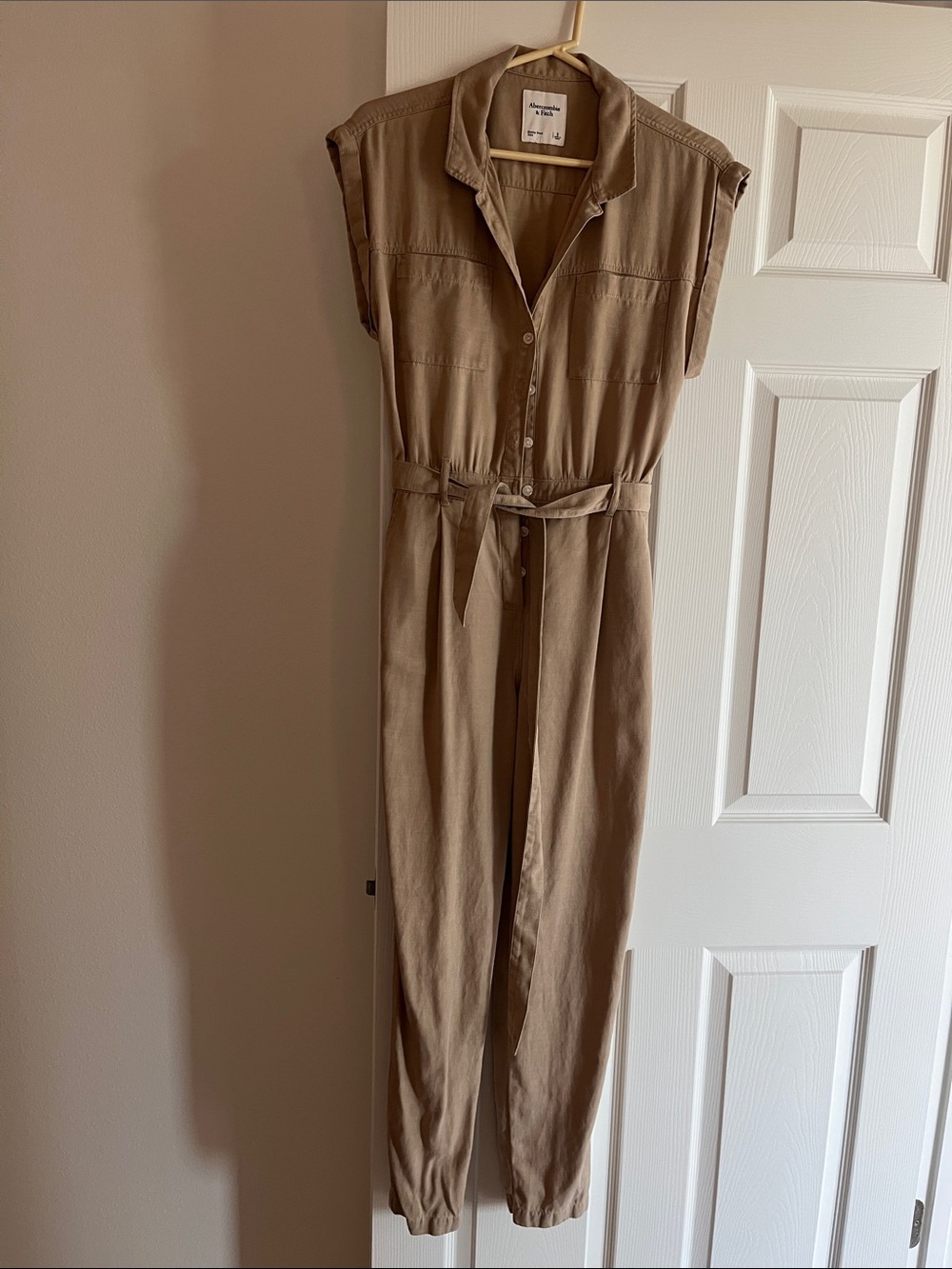 Abercrombie & Fitch Tan Utility Tie-Waist Jumpsuit